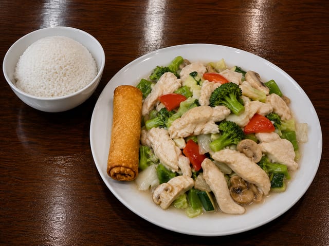 Steamed Chicken with Mixed Vegetables (White Sauce).