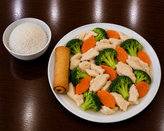 Steamed Chicken with Broccoli (White Sauce).